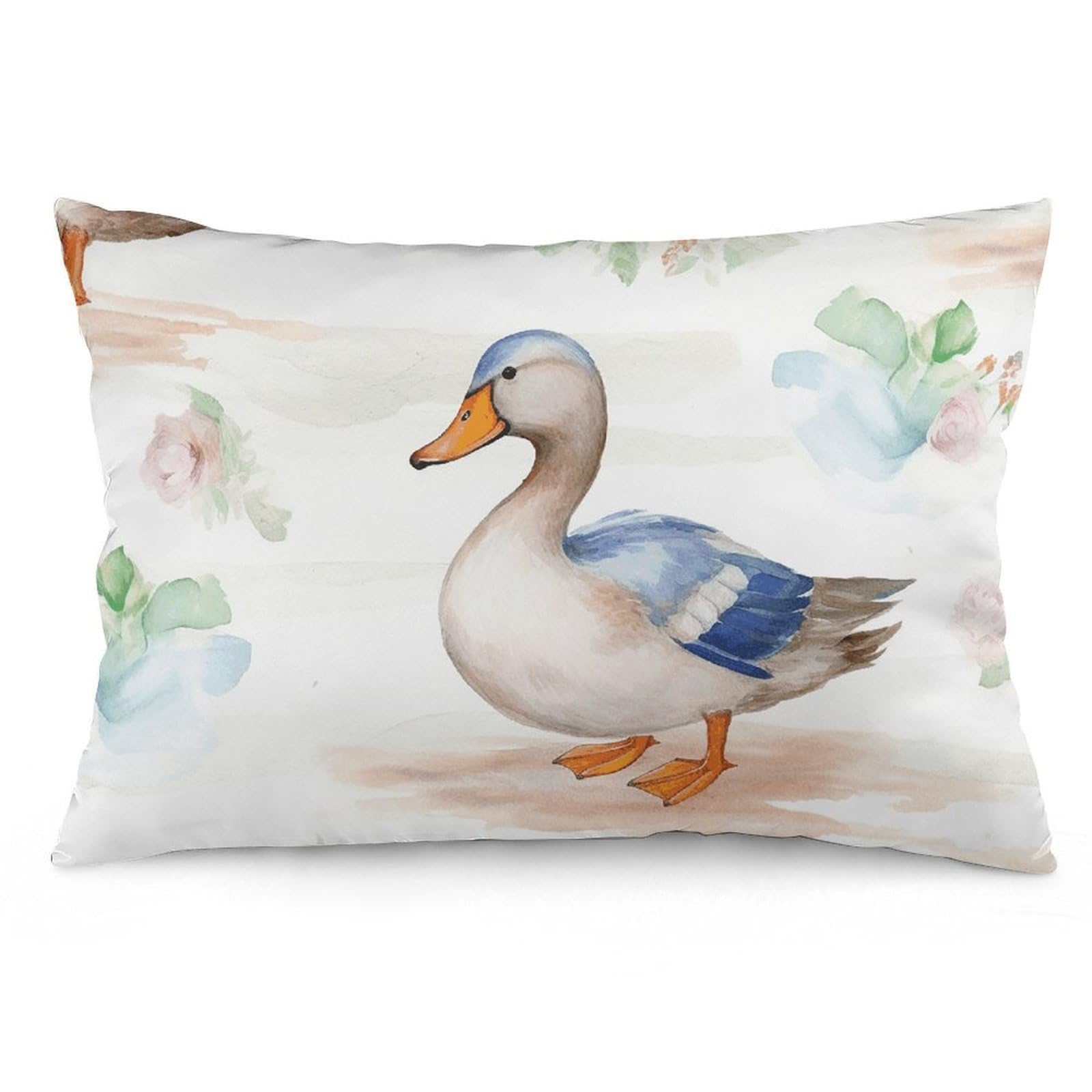 2 Pack Pillow Cases for Hair and Skin, Soft Breathable Pillow Case Covers with Hidden Zipper, Watercolor Duck Pillowcase 12 "x20 Pillow Covers for Sleeping Gift