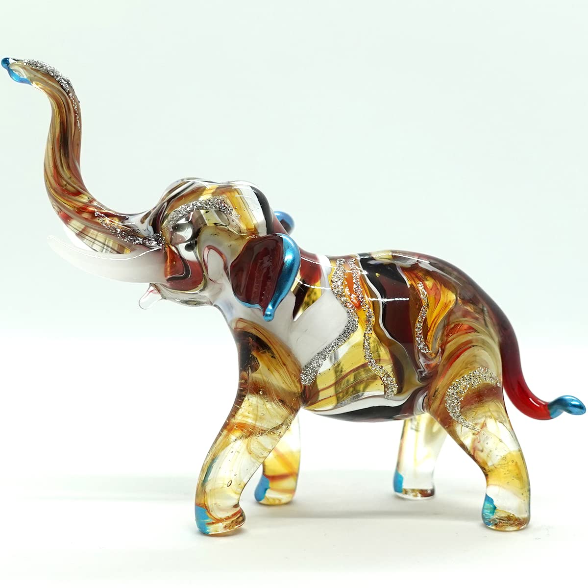 Figuras de elefante de 4 pulgadas, diseño de animales soplados a mano, de cristal, para regalo, coleccionable, multicolor