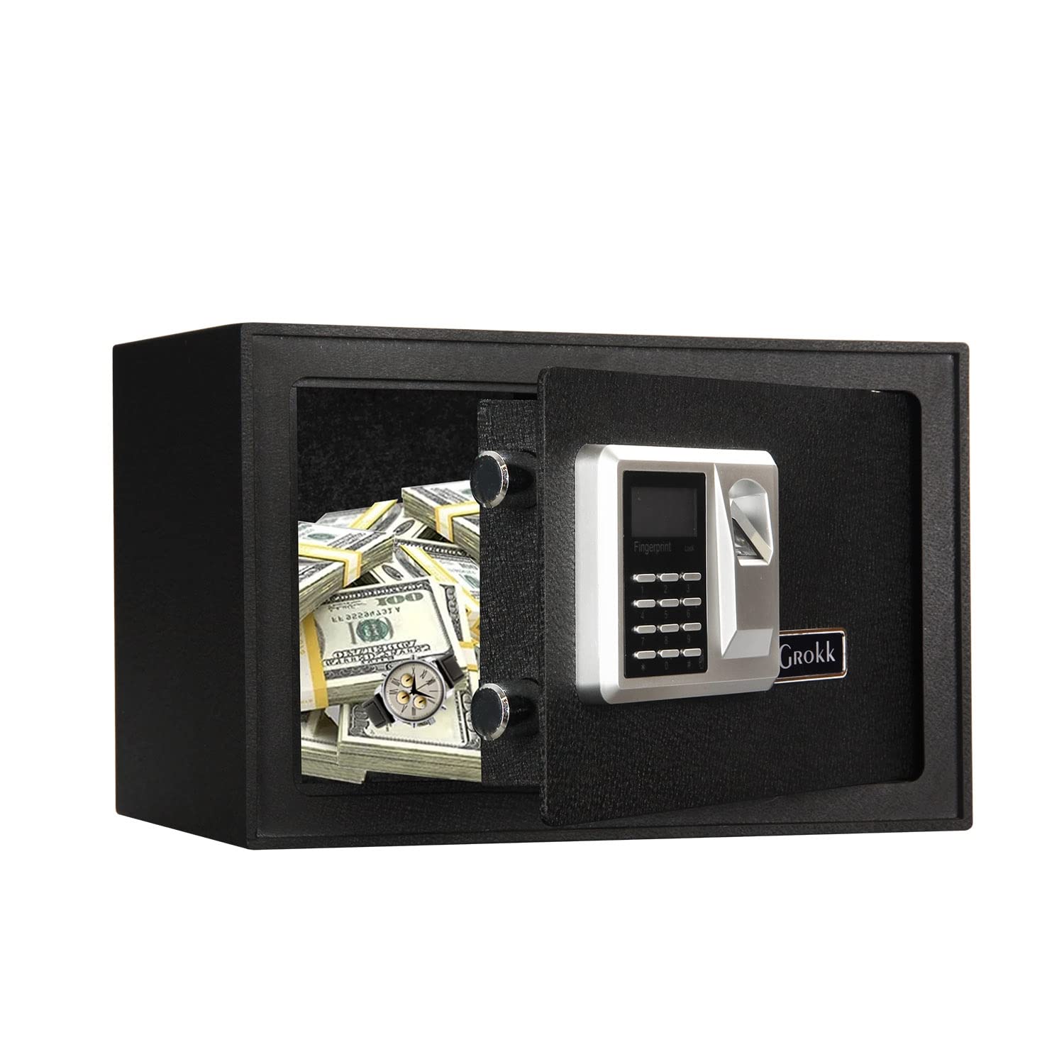 0.5 Cubic Ft Mini Fireproof Safe Fingerprint Safe Lock Cabinet Security Box Steel Lock Safe with Fingerprint Keypad Access Home Safe for Cash Money Jewelry Guns Cabinet (BLACK)