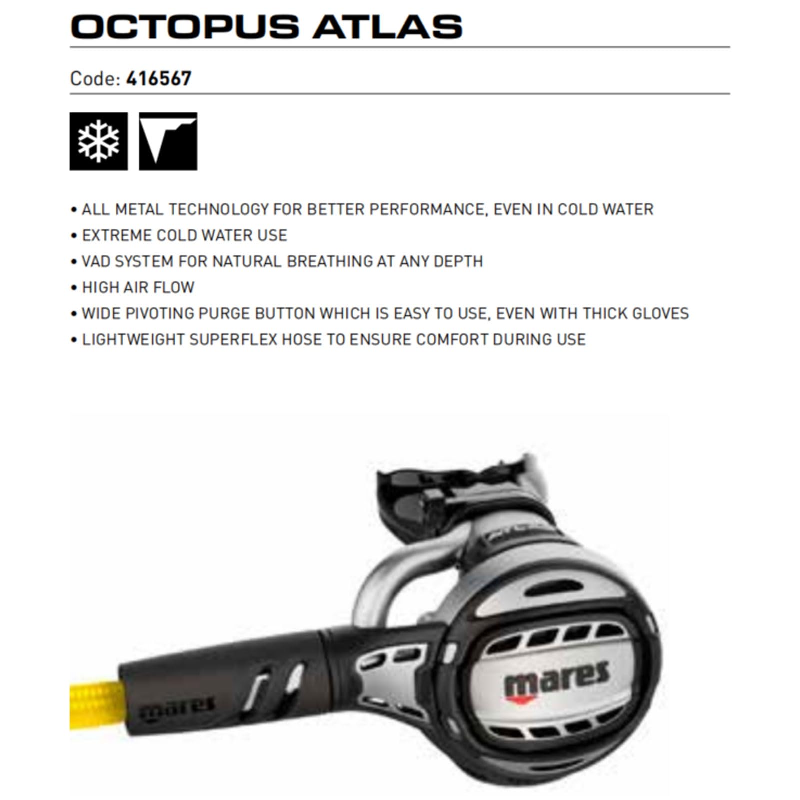 Mares Atlas Scuba Diving Compact 2nd Stage Octopus