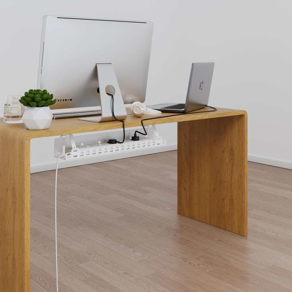 Organizer do Kabli pod Biurko, Zdejmowalny, 600x100(+20) x100mm, Metal, Biały | Organizer Kablowy Zdejmowalny, Uchwyt Kablowy Biurkowy, Kanał, Listwa do Przewodów, Korytko na Kable