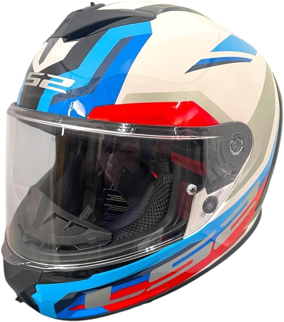 LS2 Helmets Casco Integral Modelo FF820 Rapid III Hyper Blanco Azul y Rojo Totalmente Homologado 22.06 (L 59/60)