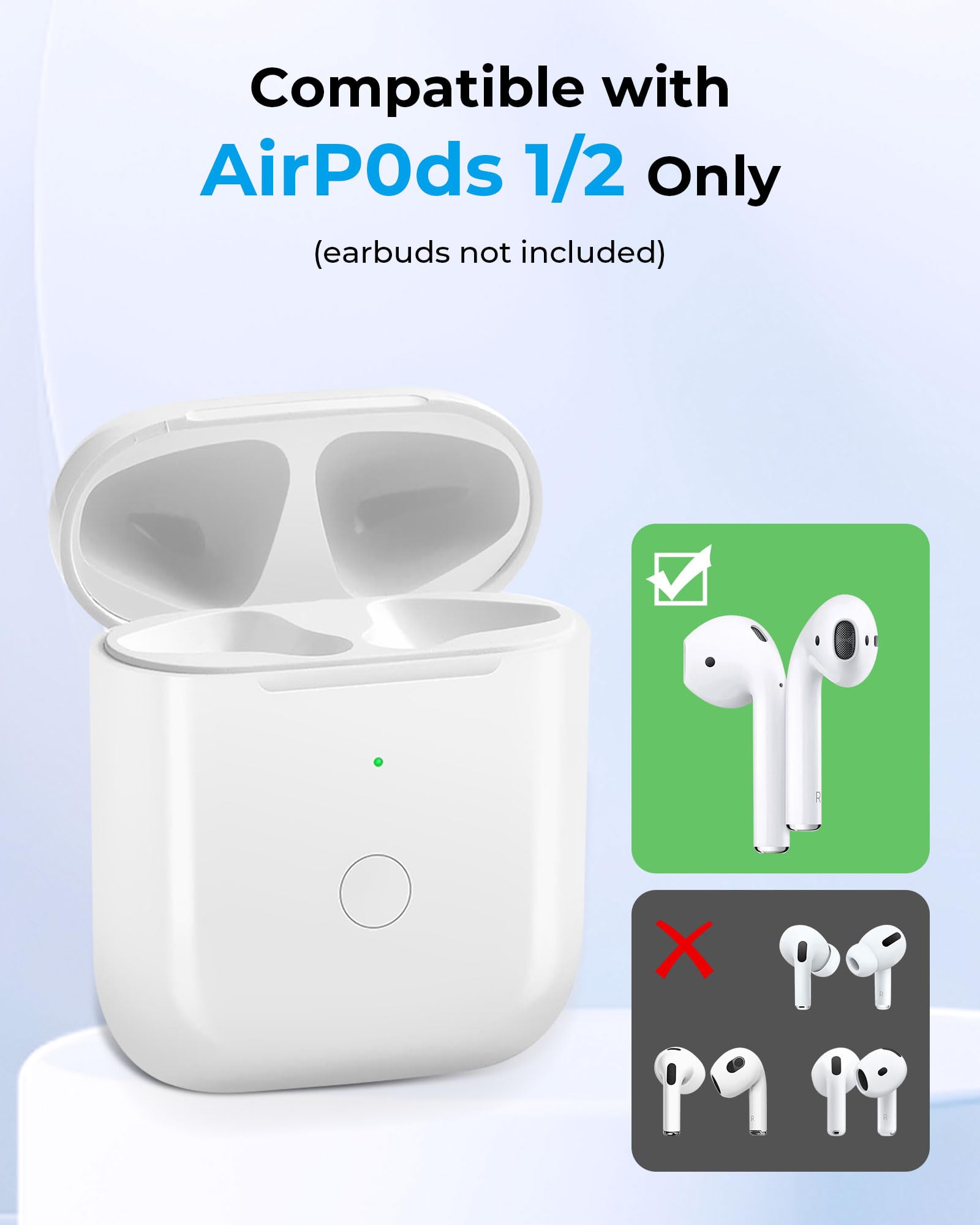 Kabelloses Ladecase Kompatibel mit Air-pods 1 und 2 Generation, 550 mAh Wireless Charging Case Original Ersatz Replacement, Bluetooth Pairing Sync Button