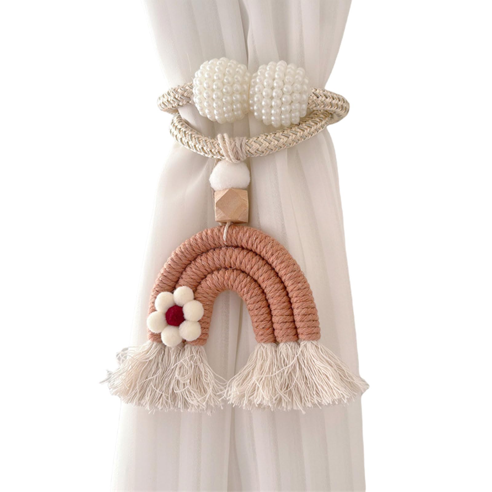 2Pcs Curtain Tiebacks Rainbow Tasseled Curtain Clip, Tie Holders Hooks for Nursery Decoration Decorative Accessories