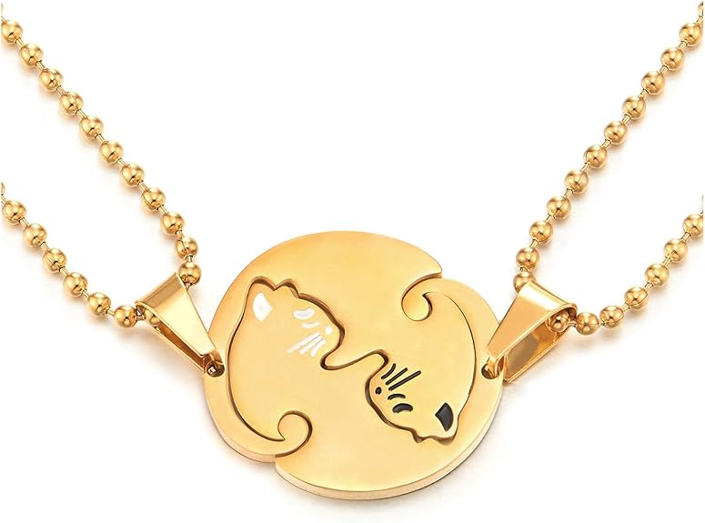 2 piece necklace for couples gold Clearance