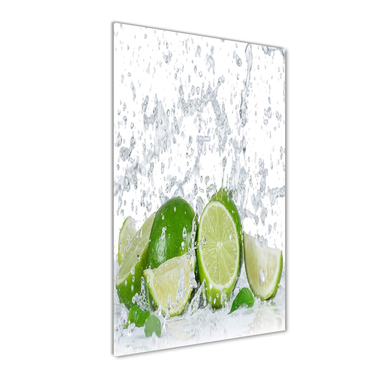 Tableau panoramique de 50x100 cm en verre pour salon : motif de chaux verte