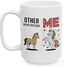 DesiDD Funny News Writer Gifts - Other NEWS WRITERS vs Me Unicorn Mug - Humorous Coworker Reporter News Correspondent News Writer Manager Present for Christmas, Birthday - 15oz Coffee Cup