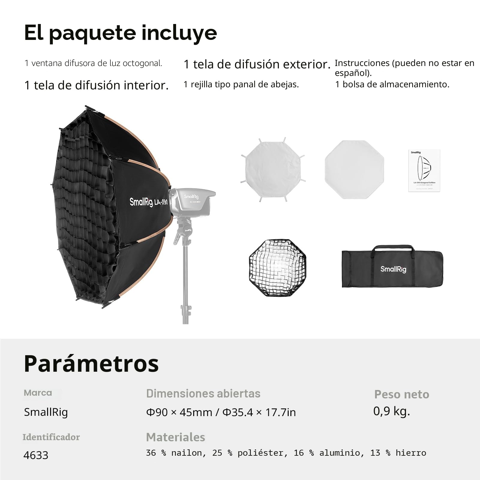 SMALLRIG 35"/90cm Softbox LA-O90 Soft Box Octágono de Liberación Rápida para Luces COB de Montaje Bowens para SMALLRIG para Neewer para Aputure para Godox - 4633