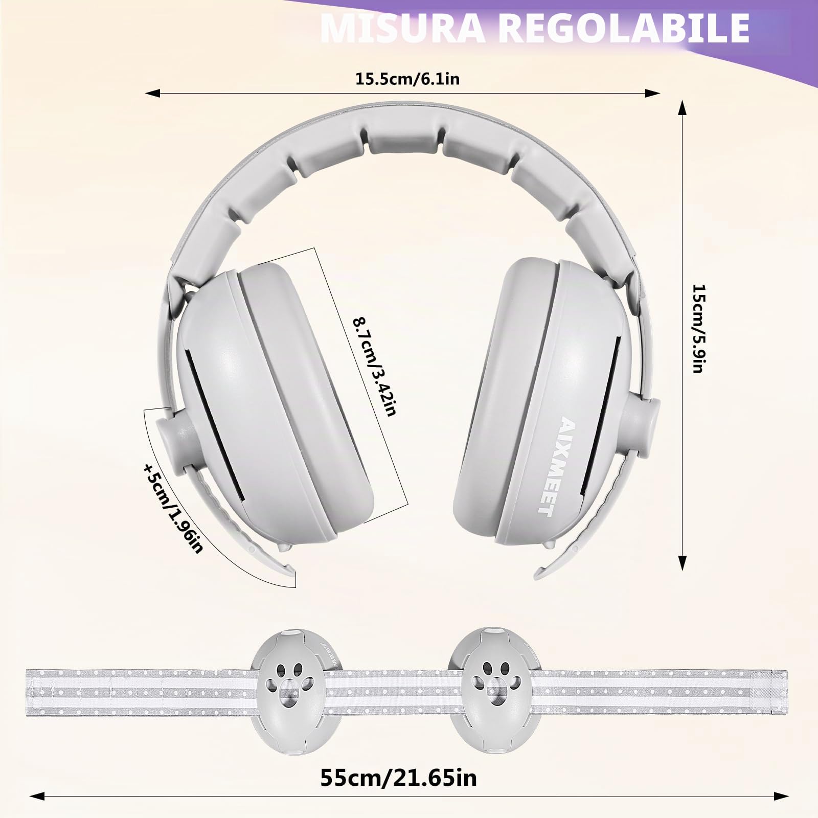 AIXMEET Paraorecchie 2 in 1 per bambini con riduzione del rumore, protezione acustica professionale per bambini da 0 a 36 mesi, riduce i danni all'udito e migliora il sonno