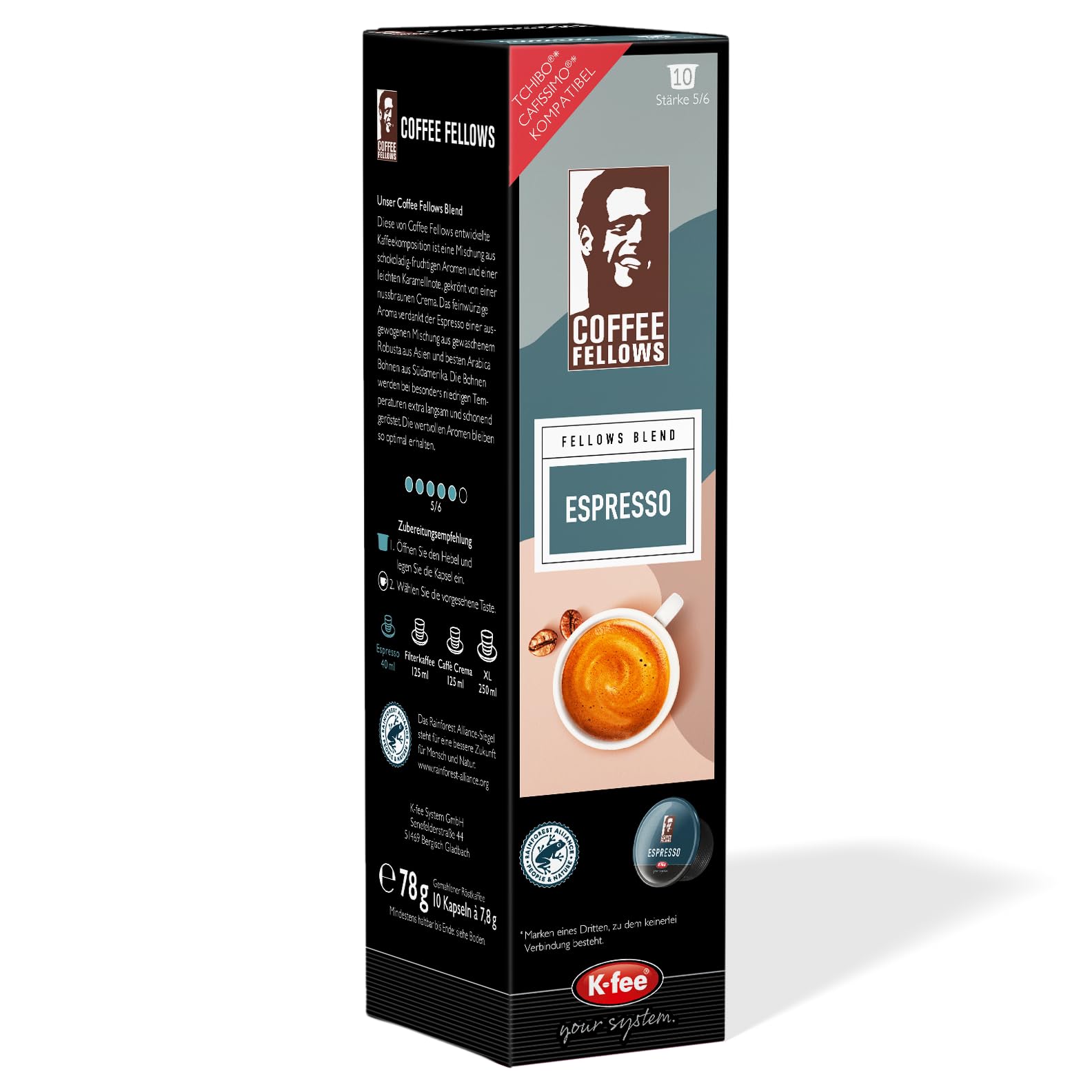 K-fee Coffee Fellows Blend Espresso kapsułki z kawą, intensywność 5/6, kompatybilne z K-fee & Tchibo Cafissimo, 120 kapsułek