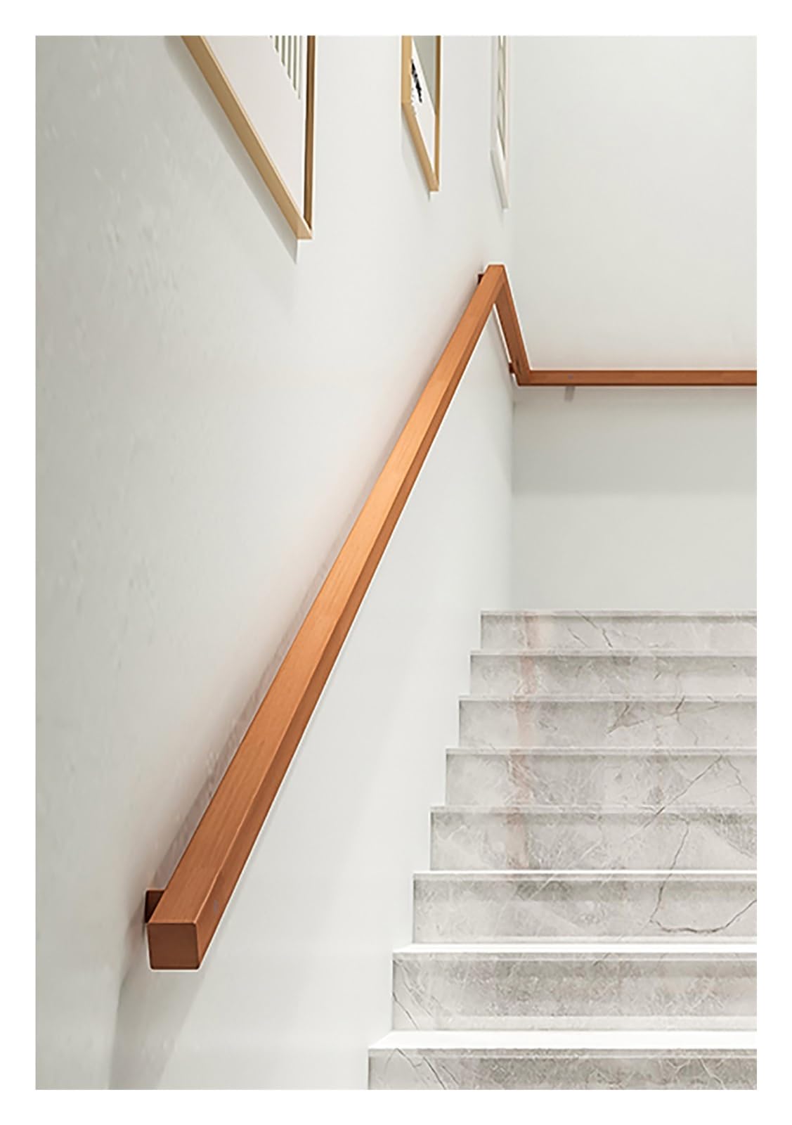 Poręcz do schodów ściennych, zestaw aluminiowych poręczy schodowych do użytku wewnątrz – indywidualne długości od 60 cm do 420 cm, antypoślizgowe poręcze dla dzieci i seniorów, stylowy wygląd drewna
