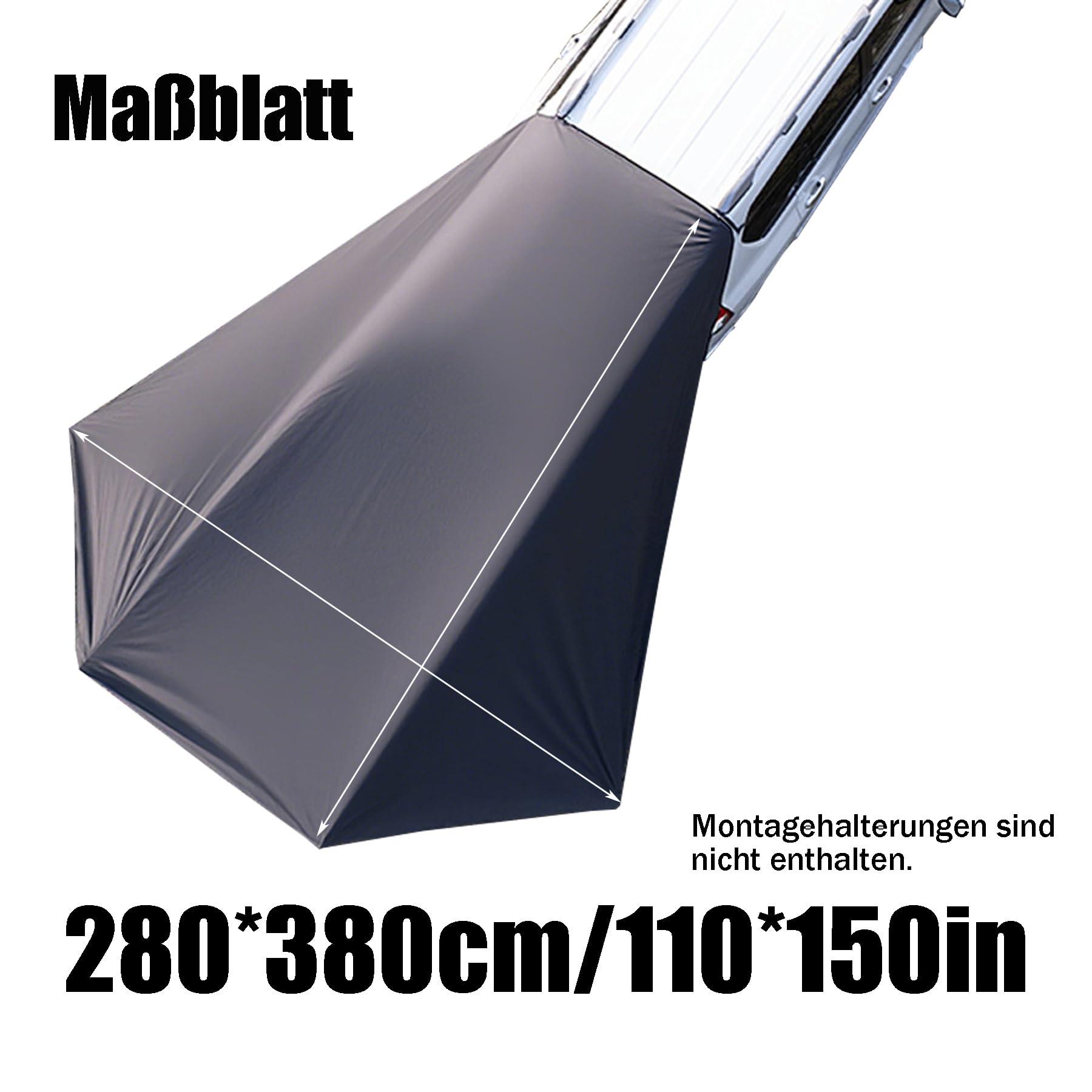 Schwarze Farbe Auto UV-Schutz Tarp, 280×380cm Silberne Beschichtung Vorzelt für SUV Seitentür und Hintertür, Wohnmobil-Markise Haben Zeltseile, Zeltnägel, Saugnapf, Aufbewahrungstasche