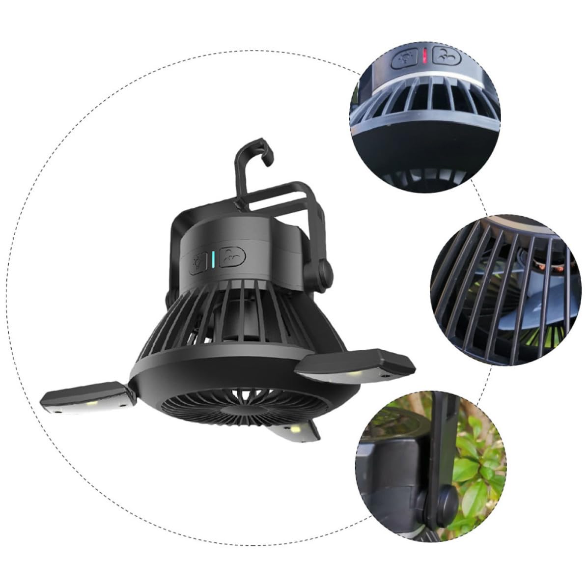 Kisangel Lámpara de Camping Solar Portátil Luz de Ventilador y Carga USB de 4000mah para Fiesta Verano, Adecuado para Montañismo y Pesca al Aire Libre