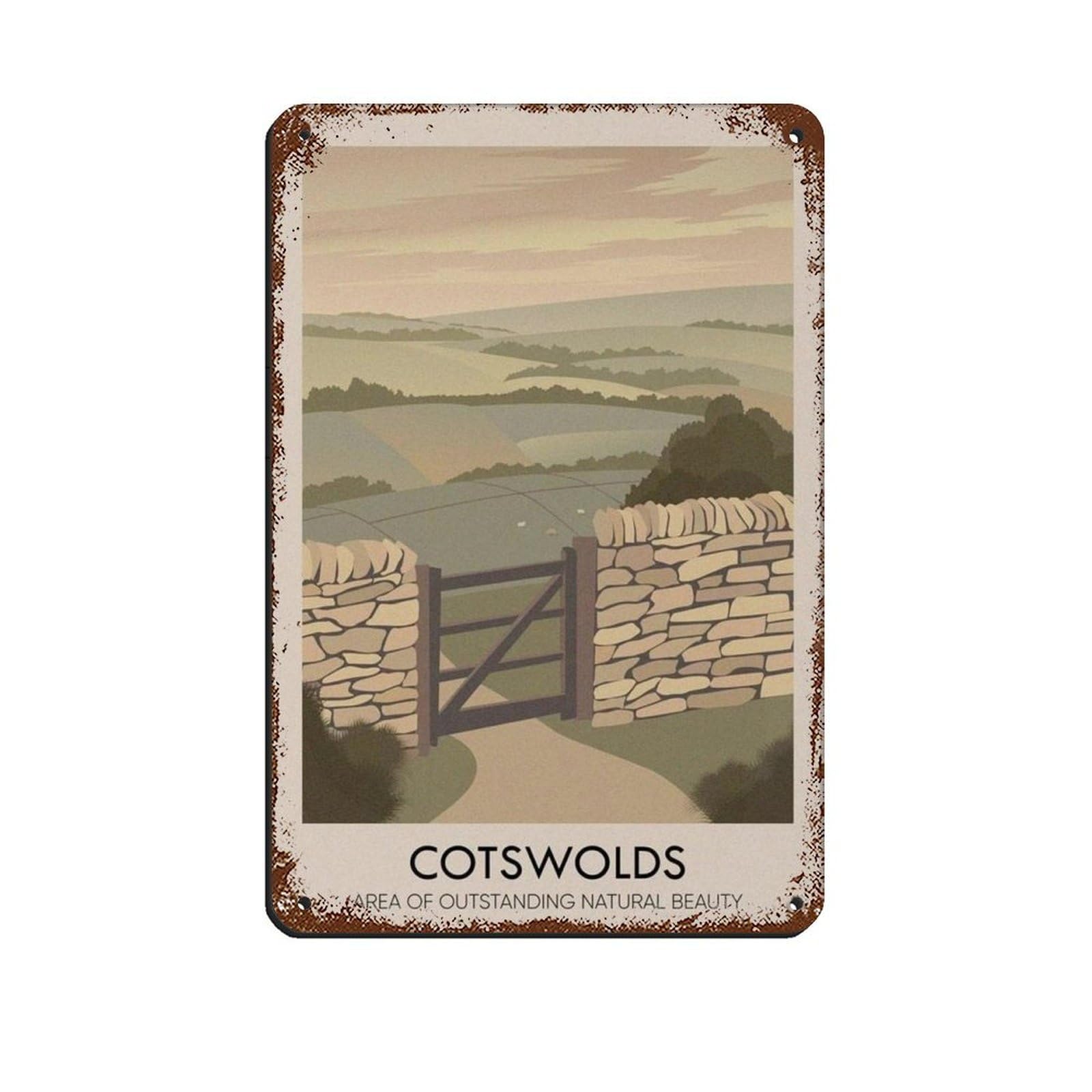 Lxwnze 20L X 30W Cm Cotswolds Aonb Poster,Gloucestershire Tin Sign Vintage Metal Pub Club Cafe Bar Home Wall Art Decoration Poster Retro 8X12inch(20X30cm)