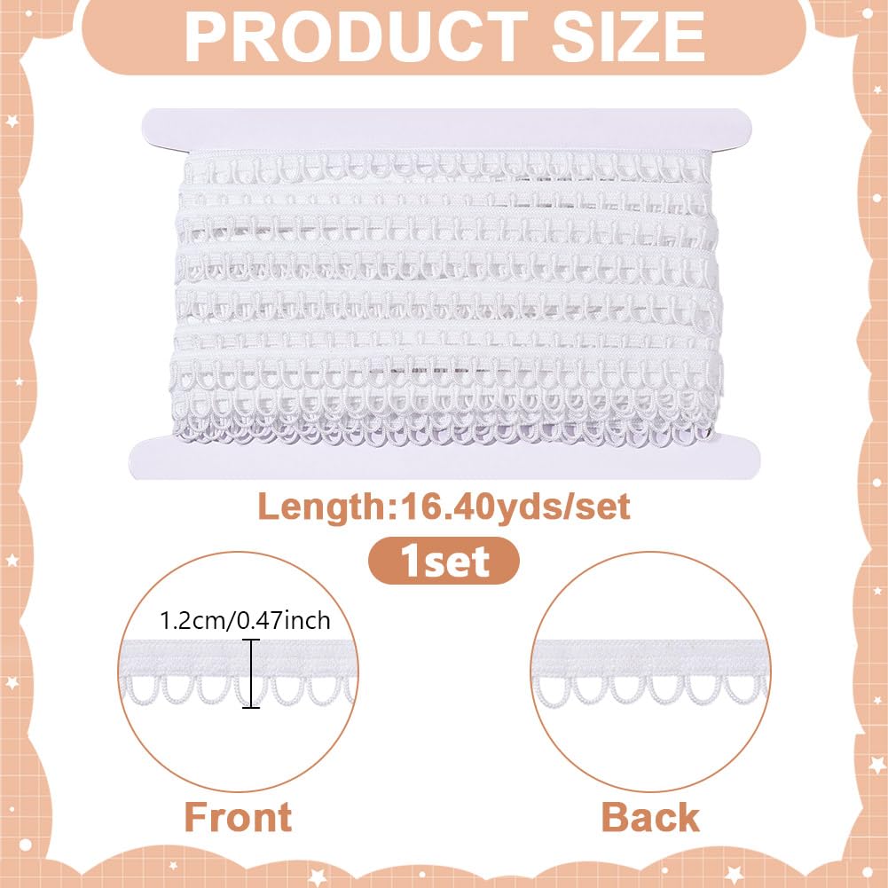 NBEADS 16.4 Yards Stretch Edge Trimming, 0.47 inch Wide Elastic Loop Sewing Trim Lingerie Clothing Embellishments for Costume Crafts Wedding Bridal Dress Pillows Curtain, White