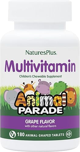 Miniatura 1 de NaturesPlus Animal Parade - Multivitamínico masticable para niños, sabor a uva, 180 tabletas en forma de animal, promueve la salud y el bienestar,