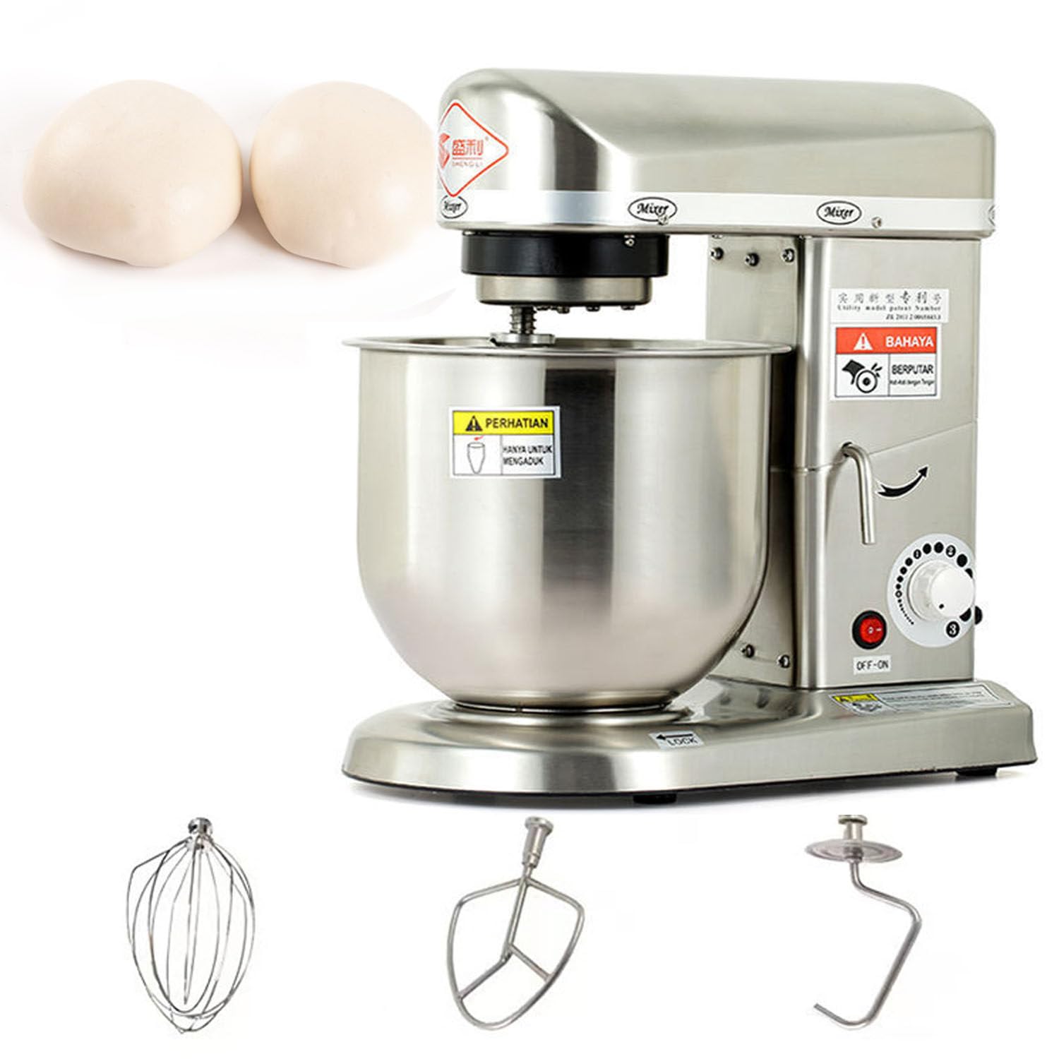 impastatrice Professionale,planetaria Professionale,10 velocità,Testa inclinabile,2,5kg Impasto,Inox,per Torta Biscotti Pasta Fresca Silver-10L
