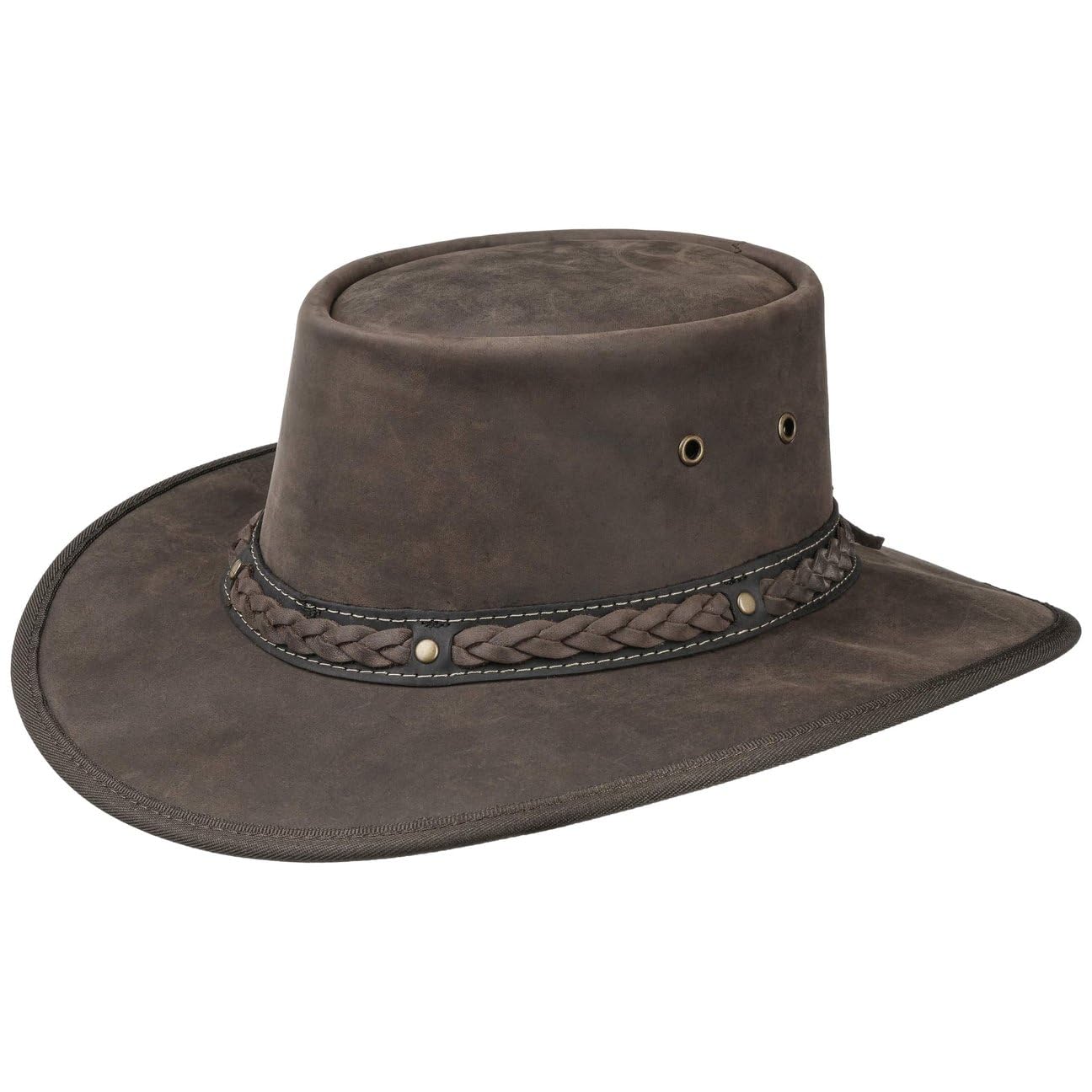 Barmah Cappello in Pelle Squashy Bronco Uomo - Made Australia Nastro Intrecciato di Vacchetta Outdoor con Fascia Pelle, pistagna Estate/Inverno Primavera Estate Autunno Inverno