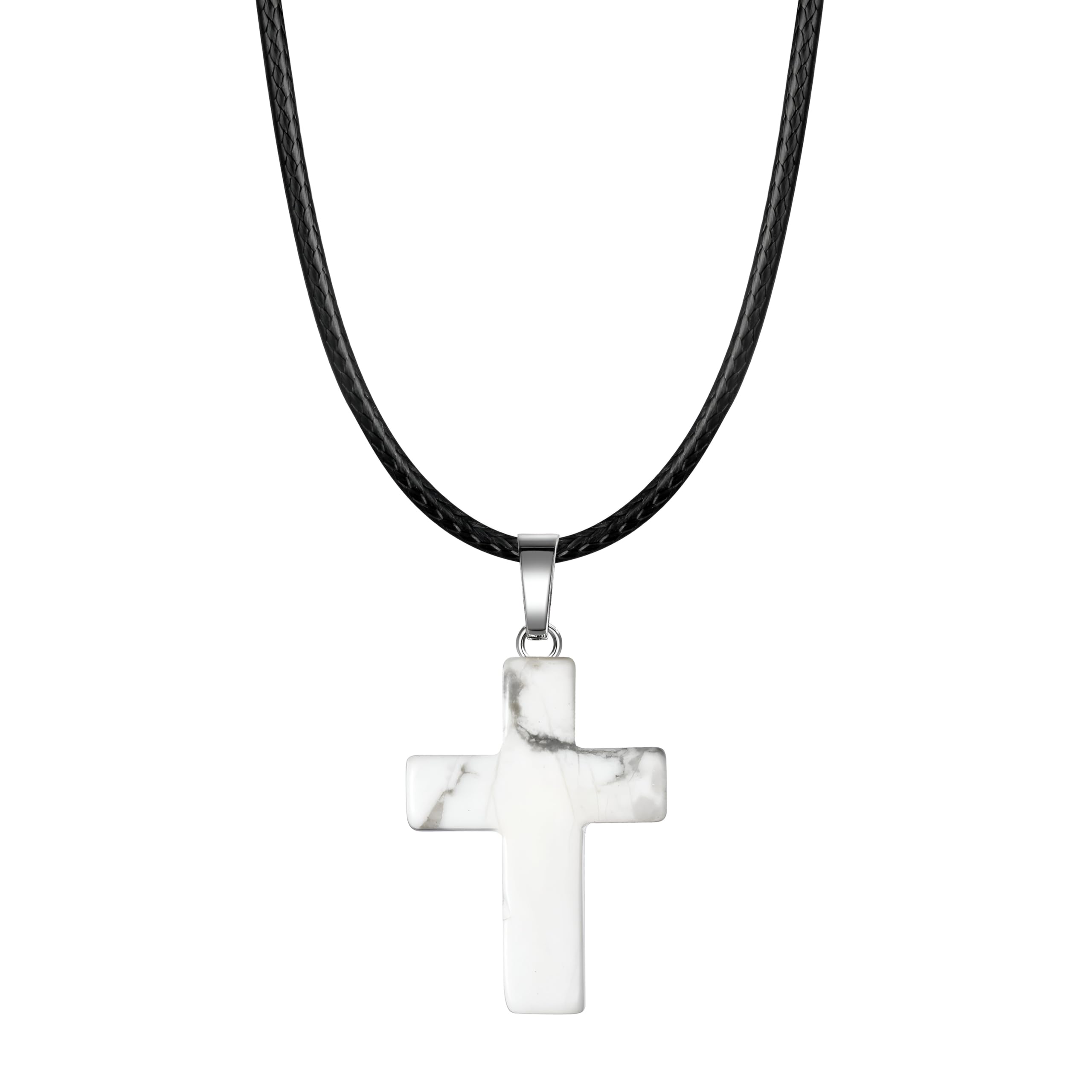 Girls Accessories Collana con Piccola Croce da Donna in Argento Sterling 925, Collana con Ciondolo Croce in Pietra Naturale da Donna Uomo da 18 Pollici con Cordoncino in Pelle Nera e Cristallo