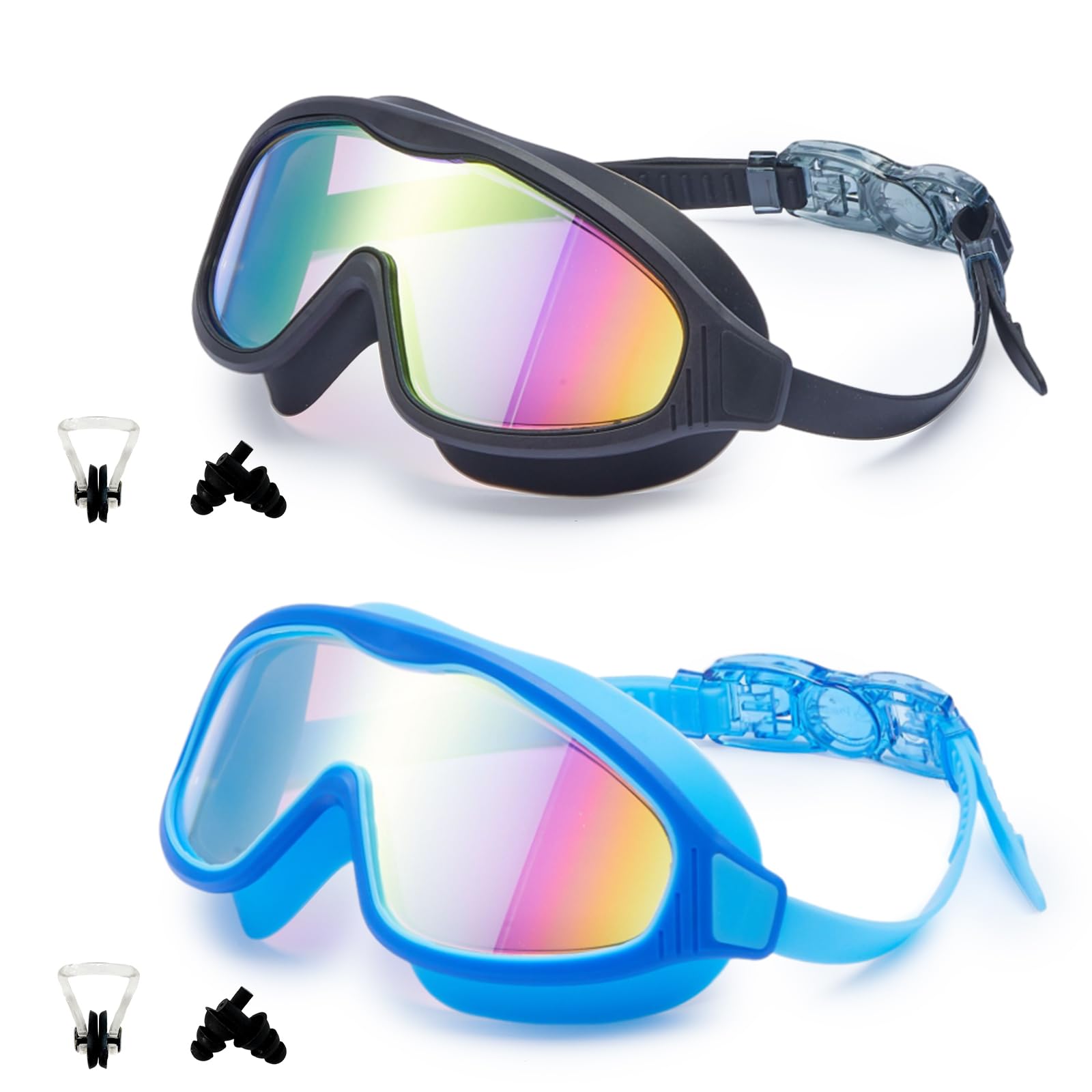 Fpxnb 2 Pack Swim Goggles, Wide View Anti-Fog UV Protection No Leakage Adult Swimming Goggles for Men Women Indoor Outdoor