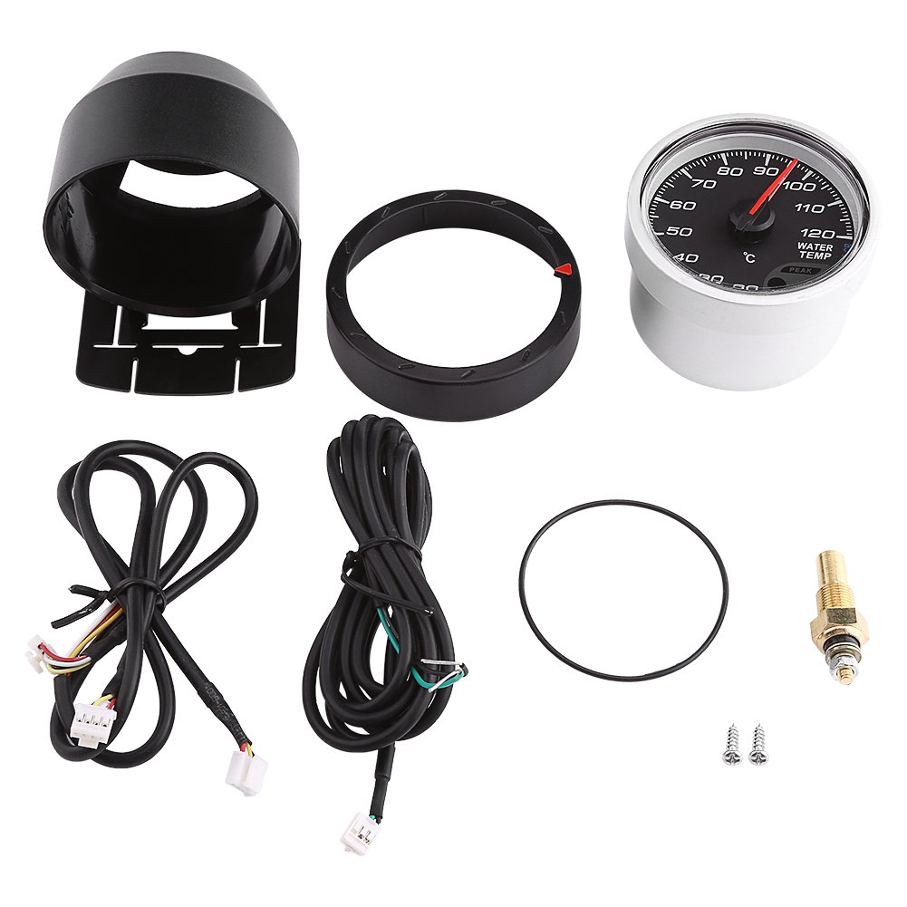Medidor de temperatura de agua del coche, operación fácil, termómetro LED azul, rango de 20 a 120 ℃, 12 V DC, color acero inoxidable, 3,15x2,75x2,36 pulgadas