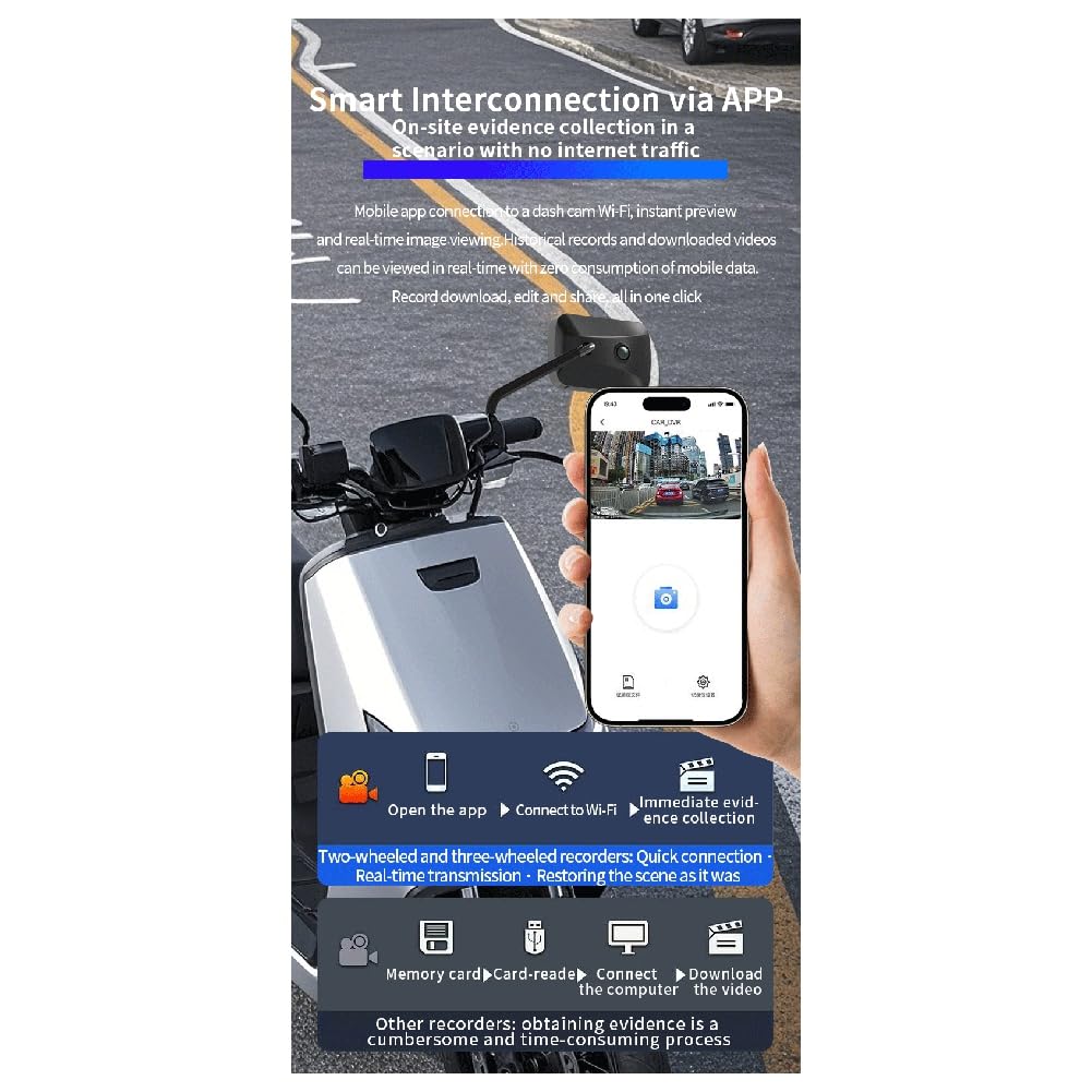 Dashcam per Moto 2K HD Hotspot Mobile Specchio Retrovisore Alimentato da USB Telecamera Panoramica per Sport All'Aperto Azione