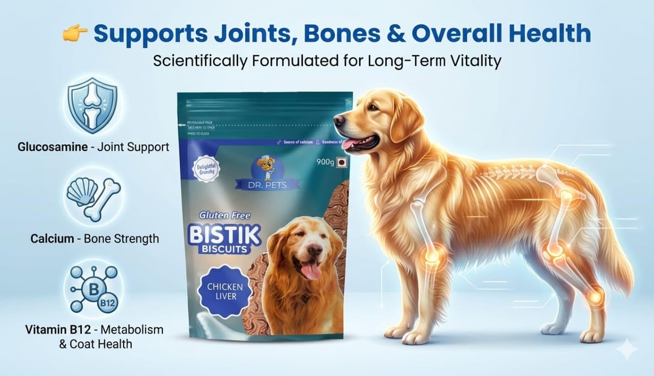 Dr. Pets 900g Bistik Dog Biscuits Chicken Liver Flavour | Gluten Free Crunchy Treats for Puppies & Adult Dogs | Daily Training & Reward Snacks