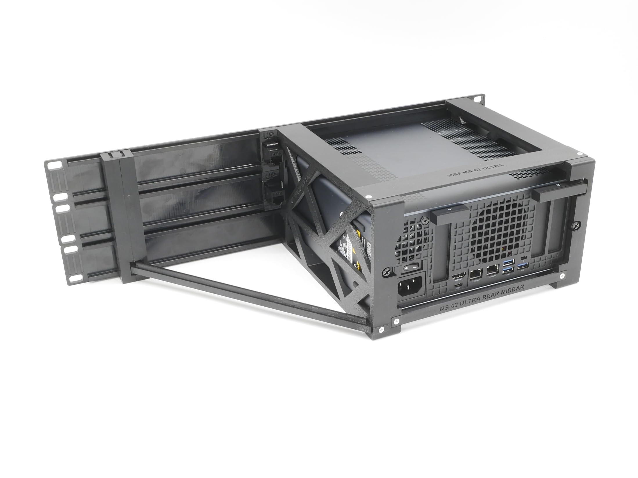 Rack Mount for miniSforum MS-02 Ultra with 2 RJ45 keystones 19inch 3U