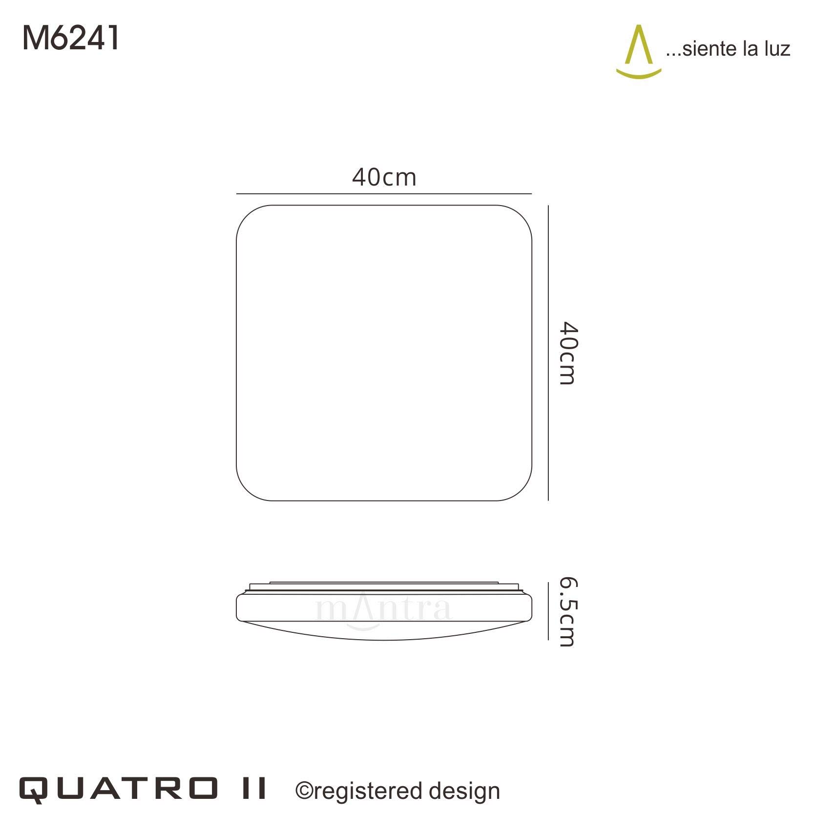 Mantra Iluminación. Modelo QUATRO II. Plafón de techo cuadrado de 40 cm en color blanco. Fuente de luz LED de 45W 3000K 2800lm