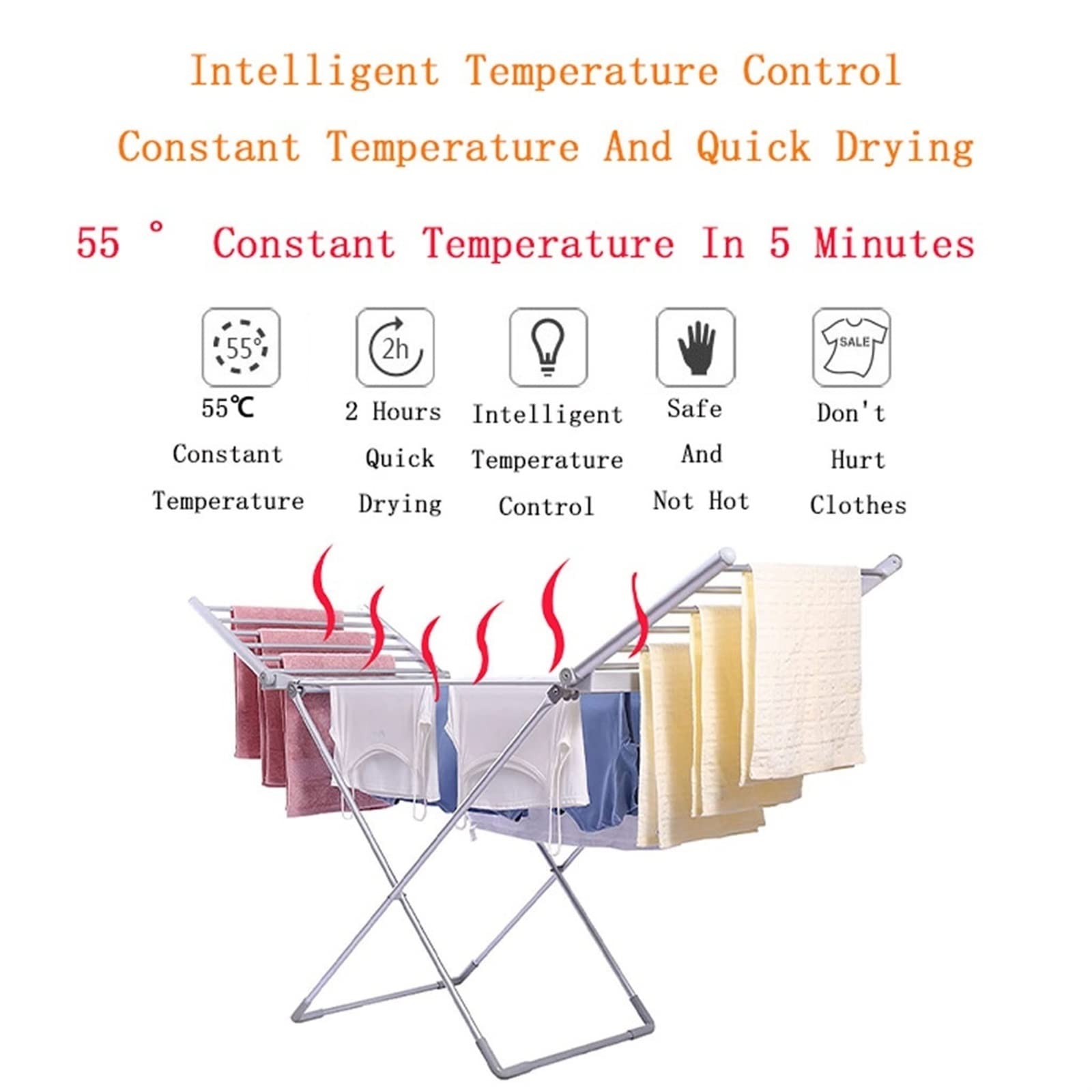 Asciugatrice elettrica riscaldata da 220 W, 18 barre riscaldate, stendibiancheria pieghevole a risparmio energetico, per una facile conservazione, risparmio energetico, alla moda Star of Light