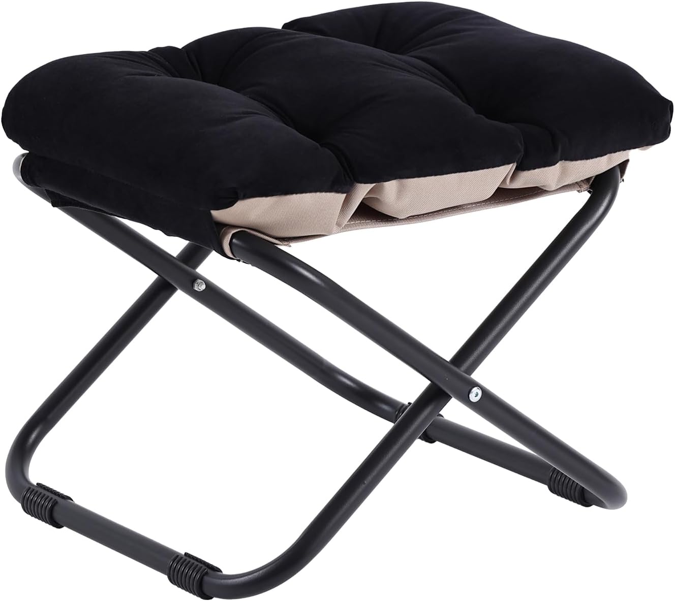 Welnow Folding Foot Stool, Upholstered Small Accent Ottoman with Detachable Thick Cotton Cushion, Padded Sofa Stool with Straight Metal Legs for Lazy Chair, Living Room, Bedroom, Black