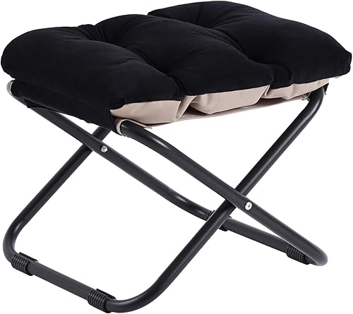 Miniatura 18 de Welnow Taburete plegable, otomana tapizada con acento pequeño con cojín de algodón grueso desmontable acolchado y marco de metal para silla Gris