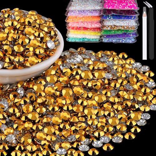 15000pcs 2mm Resin Rhinestones Bulk, Mineral Gold Flatback Round Jelly Rhinestones Bedazzling Non Hotfix Crystal Gems Large Quantity Wholesale for DIY Crafts Clothes Tumblers Face Makeup Manicure