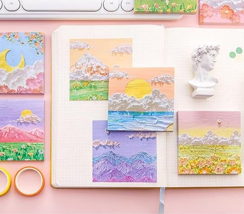 Miniatura 2 de BetterJonny - 640 notas adhesivas, 3.15 x 3.15 pulgadas, pintura al óleo, paisaje, notas autoadhesivas, 8 temas, blocs de notas adhesivas estéticas