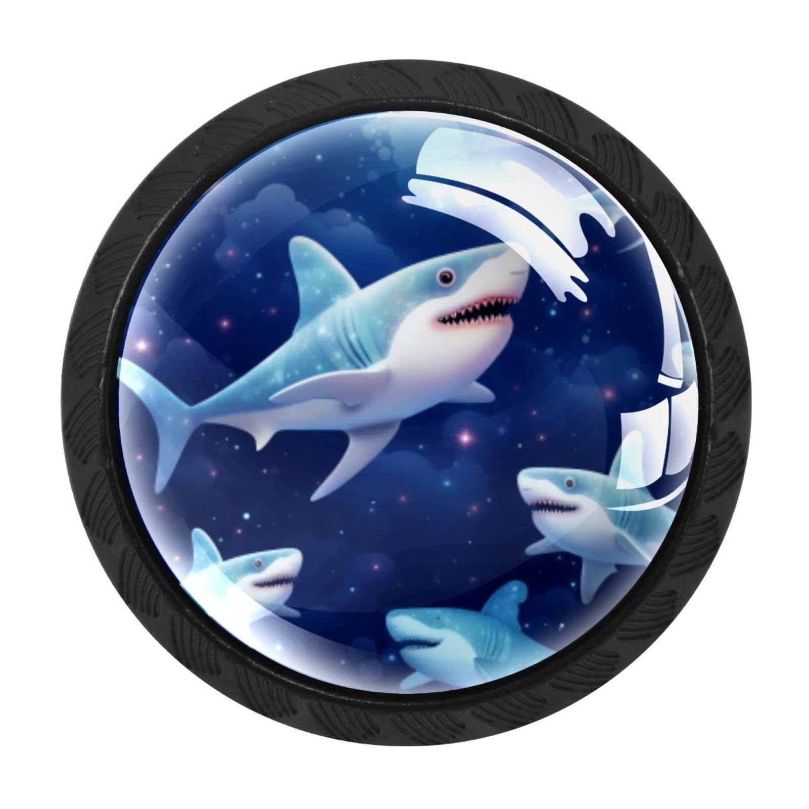 CHENZZZZ 4 PCS Starry Sky Shark Crystal Glass Cabinet Knob Drawer Pull Handle for Kitchen Cupboard Dresser Wardrobe etc