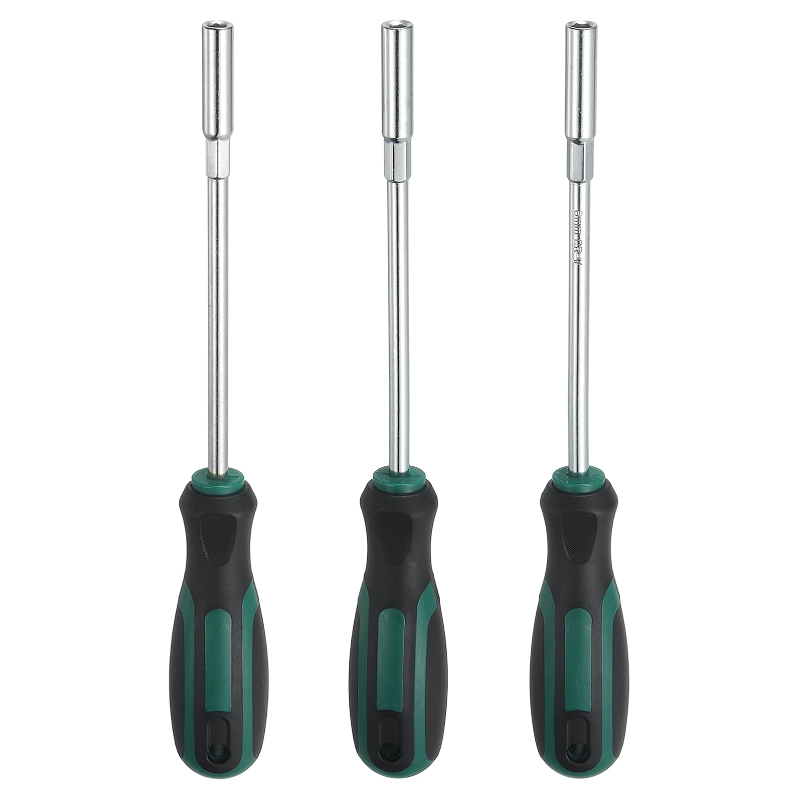 sourcing map 3 Pcs Metric Nut Driver 5mm/5.5mm/6mm CR-V Non-Magnetic Tip Hollow Shafts Hex Socket Screwdriver with Anti-Slip Handle for Automobile Repair Bit Driver, Green/Black