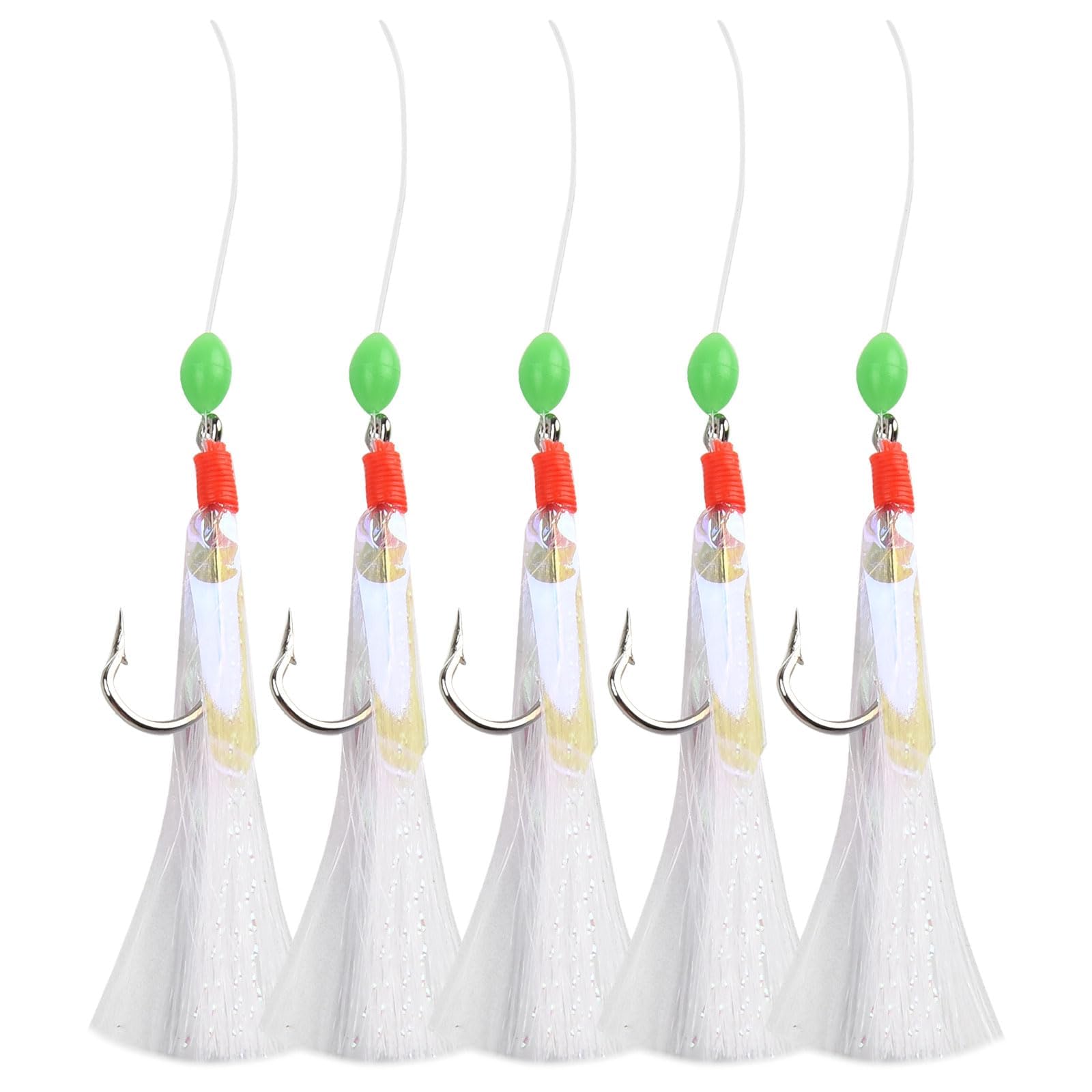 Paquete de 3 aparejos de plumas de caballa Sabiki – 15 anzuelos de pesca de mar con cuentas luminosas, aparejos de plumas de agua salada para caballa, róbalo, abadejo, bacalao y arenque accesorios de