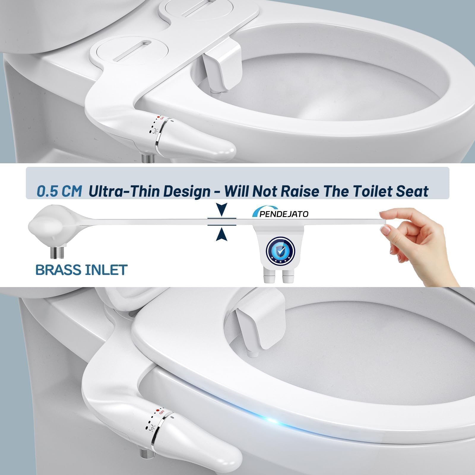 Bidet Toilette WC, Ultra-thin Kit Abattant Japonais Pour Salle De Bain, Pulvérisateur De Boku, Buse Rétractable Et Pression D'eau Réglable, Entrée En Laiton, Blanc (Deux Buses)
