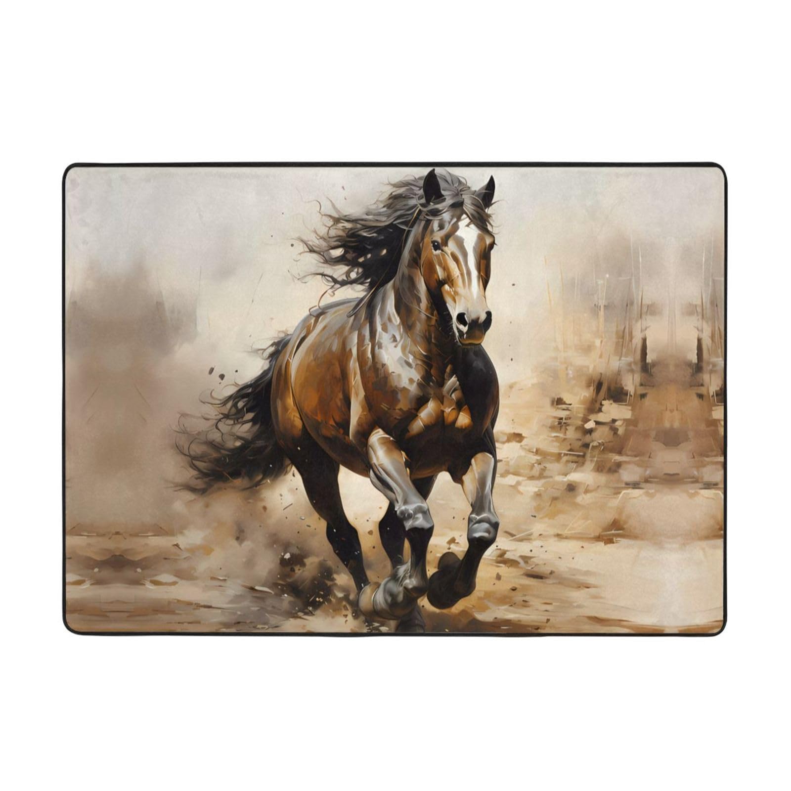 Tapis en flanelle de tissu noble motif cheval décoration d'intérieur
