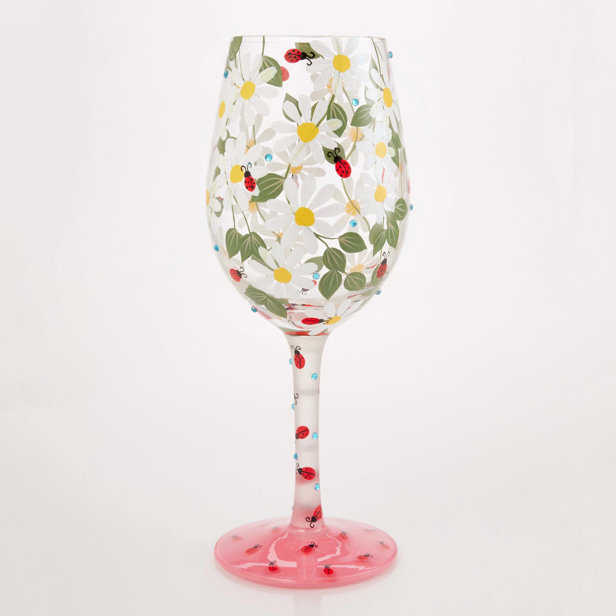 Enesco Lolita - Copa de vino artesanal pintada a mano con diseño de mariquitas, 15 onzas, multicolor