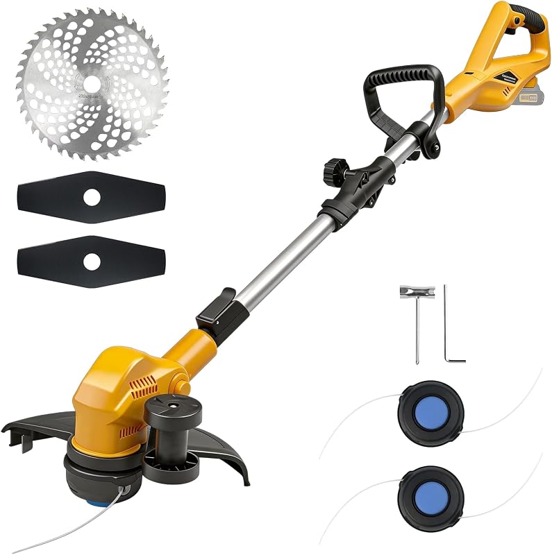 Desbrozadora y desbrozadora inalámbrica para batería Dewalt de 20 V, cortadora de hilo eléctrica sin escobillas plegable 3 en 1 de 150 cm/59 pulgadas, cortadora de césped con 3 tipos de cuchillas para recortar césped, patio y arbustos (sin batería)