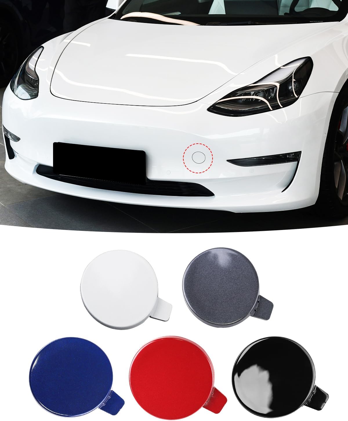Front Tow Hook Cover for Tesla Model 3 2017-2019 Only, Front Bumper Hook Covers, Tow Hitch Cap OEM Replacement (White)