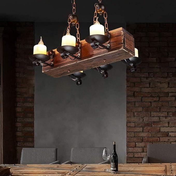 Generic Nachtlampje, houten kroonluchters boerderij, metaal en kaars hanglamp, retro rustieke loft antieke lamp, decoratieve verlichtingsarmatuur, voor keuken bar biljart koffie photo 2