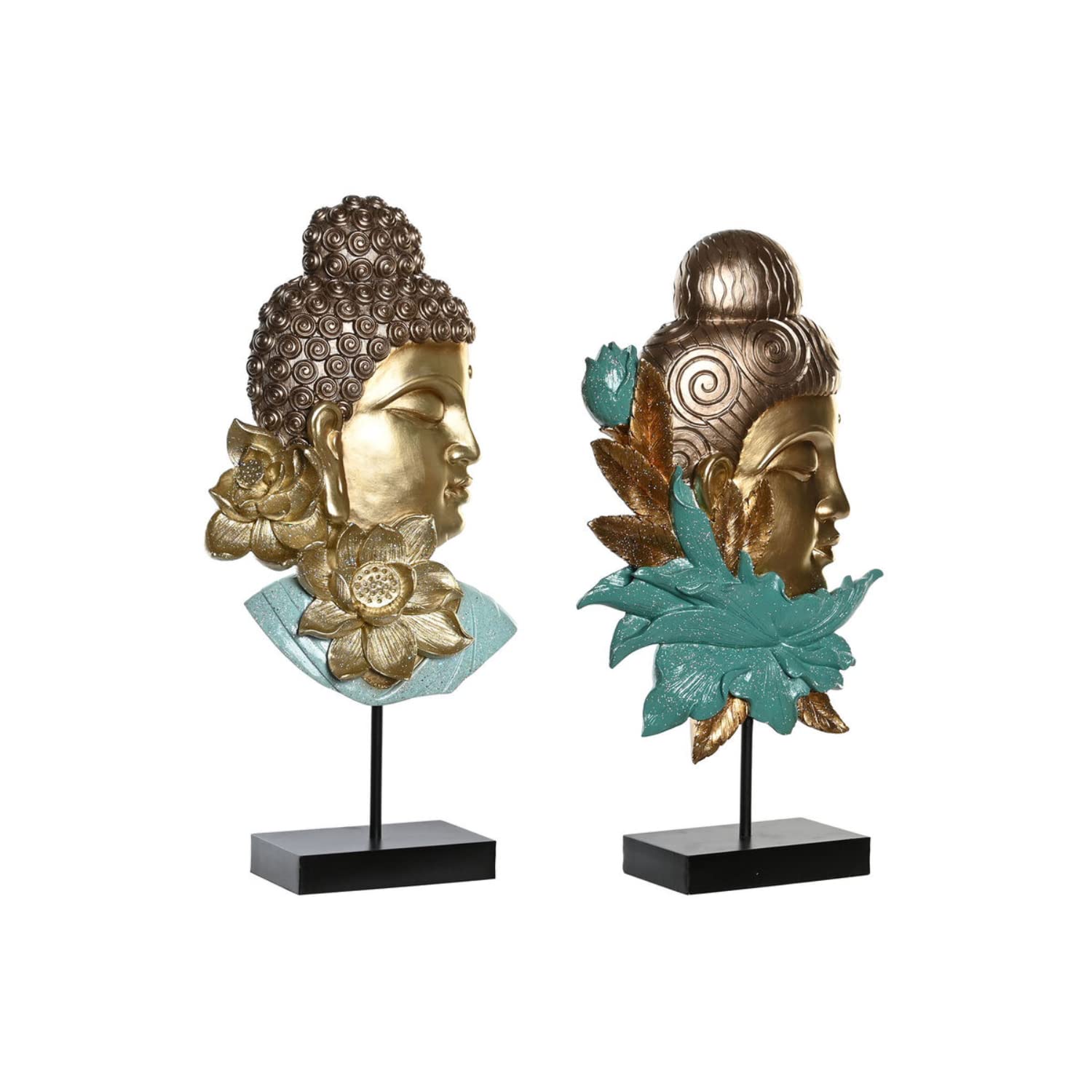 DKD Home Decor Decorative Figurine 22 x 8 x 42.5 cm Black Golden Buddha Oriental Turquoise (2 Units)