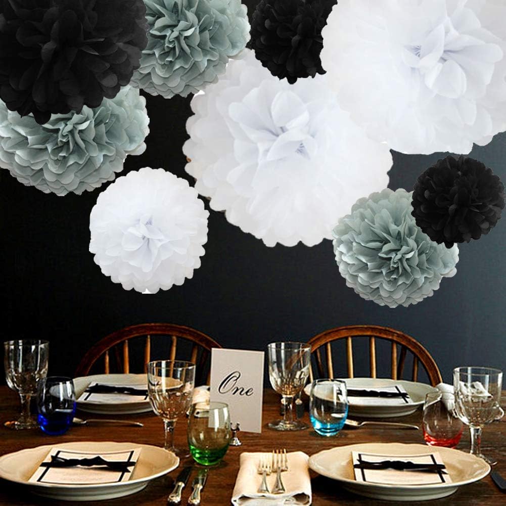 10pcs DIY Decorative Tissue Paper Pom-poms Flowers Ball Perfect for Party Wedding Home Outdoor Decoration (6-inch Diameter, White)