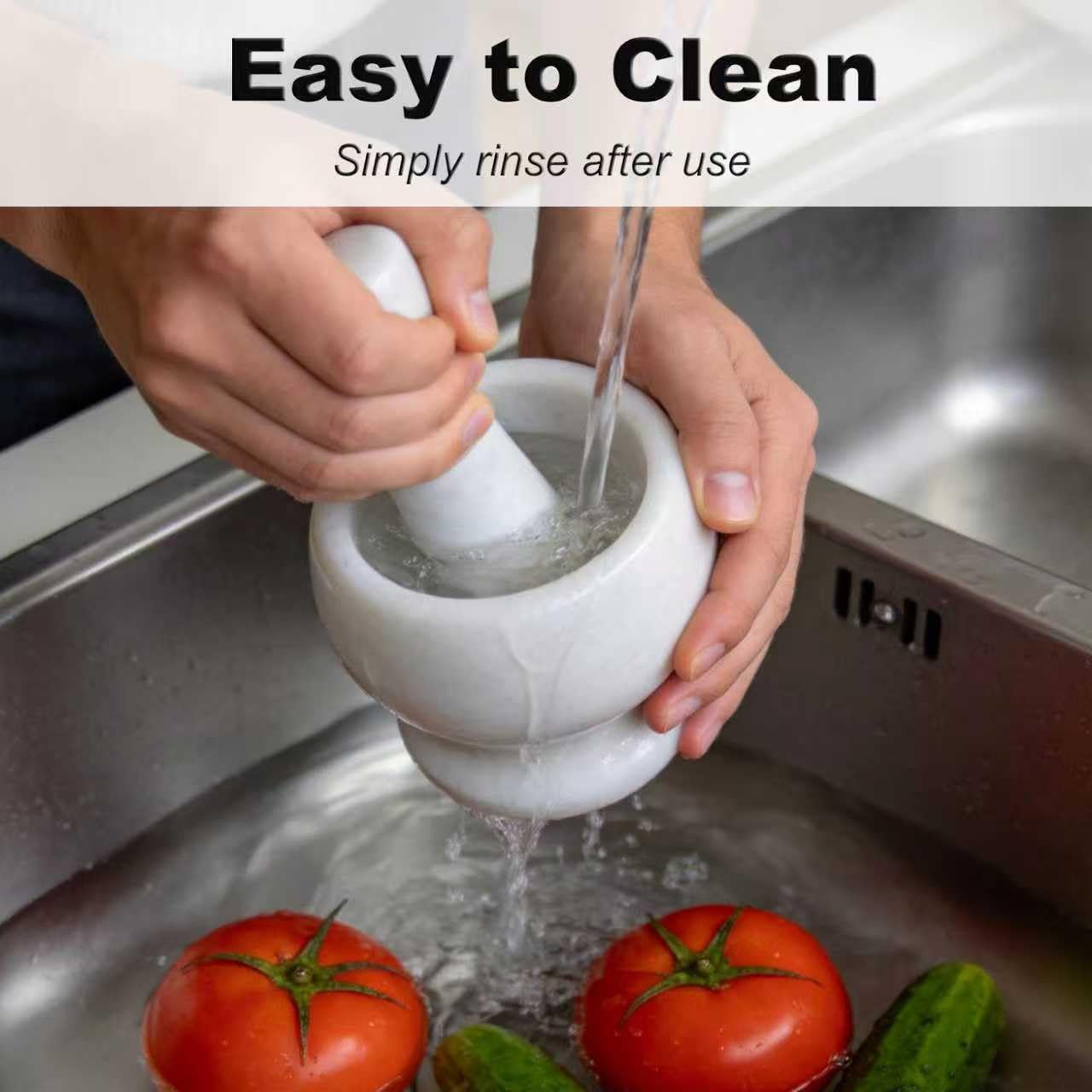 White Marble Mortar and Pestle Set for Spices, Herbs, & Garlic - Heavy Duty Stone Grinder for Kitchen - Durable & Easy to Clean Mortar and Pestle Bowl