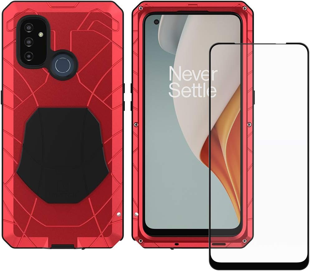 Cheapest 🛒 Feitenn Oneplus Nord N100 5G Metal Case, Heavy Duty Military Bumper Shockproof Rugged Defender Silicone Rubber Armor Cover Protective Outdoor Men Screen Protector for Oneplus Nord N100 5G 2020 - Red