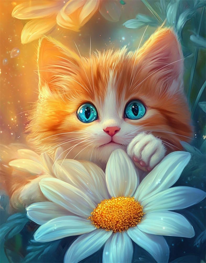 NAHUIGOOD Cross Stitch Kit,DIY Handmade Embroidery Kit with Accurate Print, 11Ct Needlework Set - Chrysanthemums, Cats11Ct50X70Cm