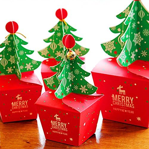 ENET 10X 3D Merry Christmas Tree Bell Party Favor Gift Candy Cupcake Packing Box