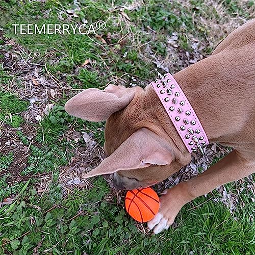 Teemerryca Adjustable Leather Spiked Studded Dog Collars With A Squeak Ball Gift For Small Medium Large Pets Like Cats/Pit Bull/Bulldog/Pugs/Husky, Pink, Xs 8.3-10.6 Inches #TOP6